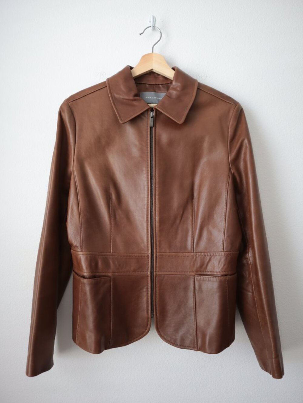 Ann Taylor Genuine Leather Brown Zip Front Jacket | M